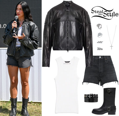 Leather Jacket, Denim Shorts