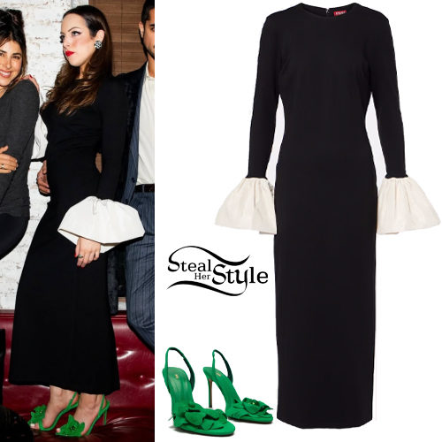 Black Dress, Green Sandals