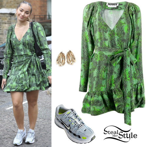 Green Mini Dress and Sneakers