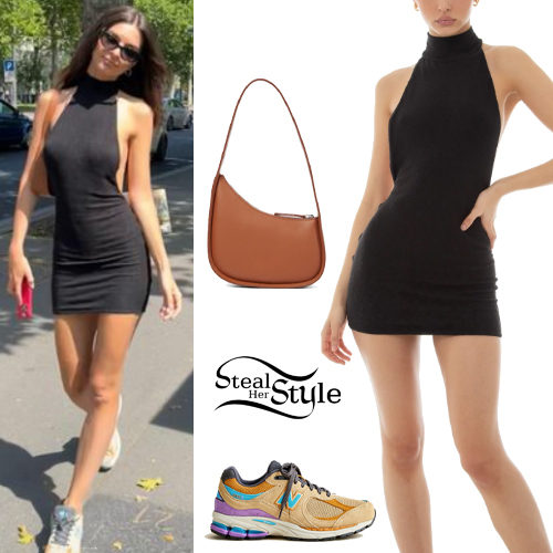 Black Halter Mini Dress and New Balance Sneakers