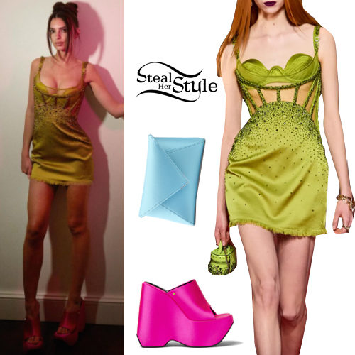 Green Mini Dress, Pink Shoes