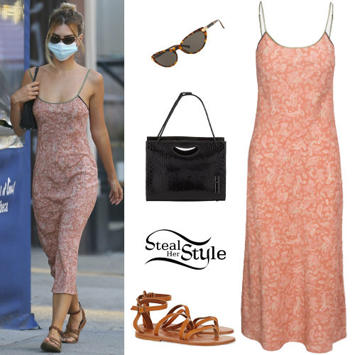 Printed Slip Dress, Brown Sandals