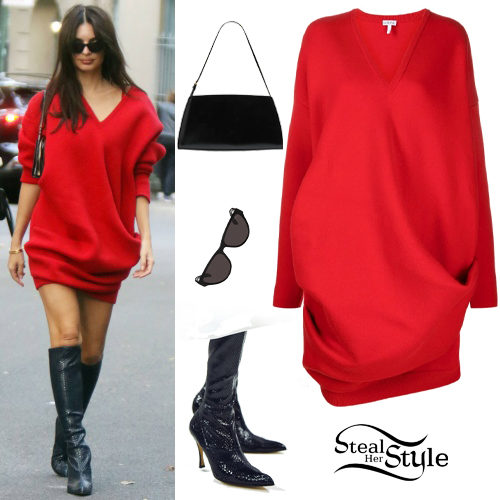 Red Knit Dress, Black Boots
