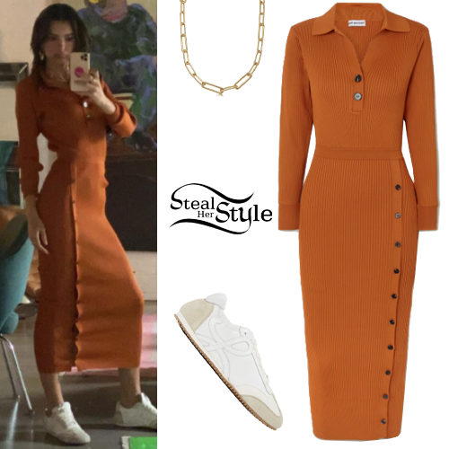 Ribbed Knit Midi Dress and White Sneakers