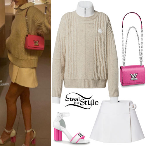 Rustic Cable Knit Sweater and White A-Line Mini Skirt