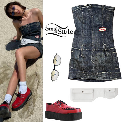 Denim Dress, Red Shoes