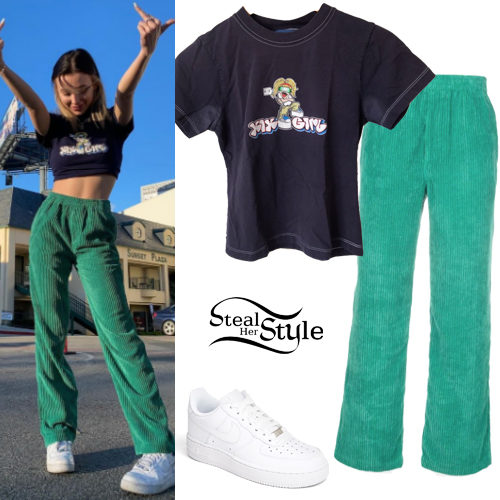 Graphic T-Shirt, Green Pants