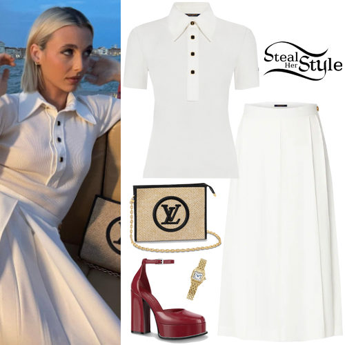 White Polo Top and Tailored Midi Skirt