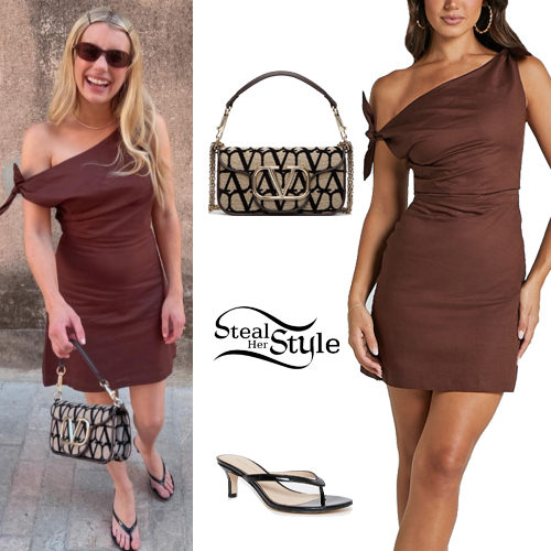 Brown Dress, Black Sandals