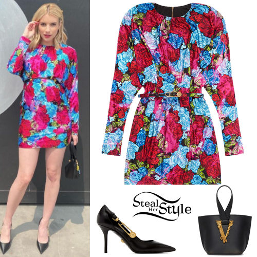 Floral Mini Dress and Black Pumps