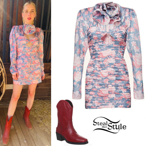 Floral Mini Dress, Red Boots