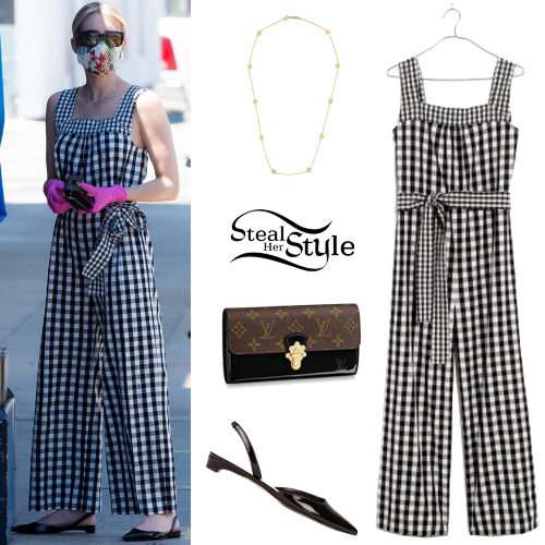 Gingham Jumpsuit, Patent Flats