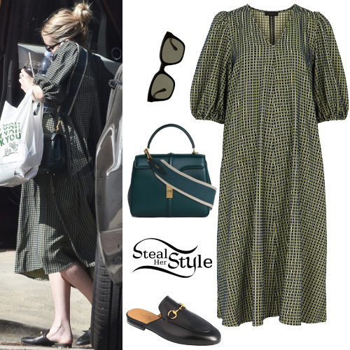 Green Checked Dress, Black Flats