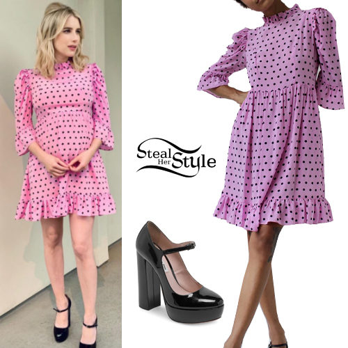 Pink Dot Dress, Black Pumps