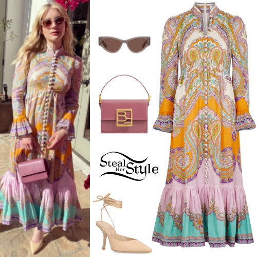 Printed Midi Dress, Beige Pumps