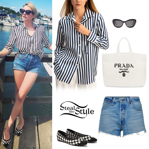Striped Blouse, Denim Shorts