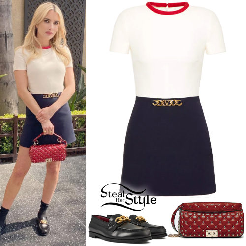 Short-Sleeve VLogo Chain Crepe Couture Mini Dress