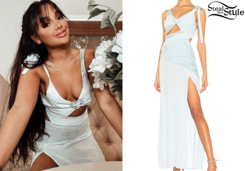 Blue Lace-Trimmed Maxi Dress and Heart Detail