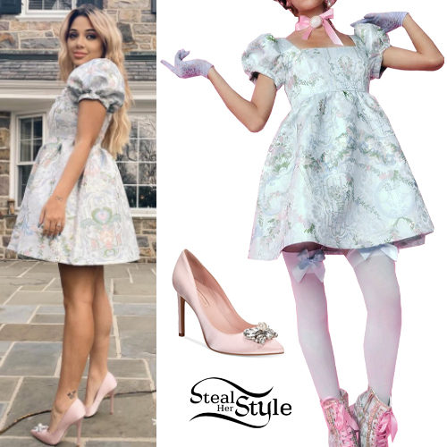 Brocade Dress, Satin Pumps