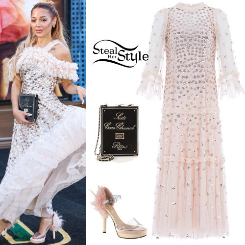 Embellished Dress, Feather Heels