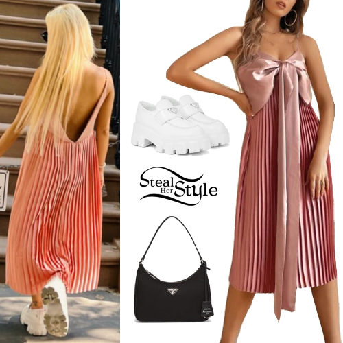 Pink Bow Dress, White Shoes