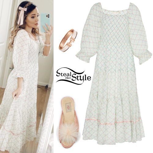 Printed Dress, Pompom Slippers