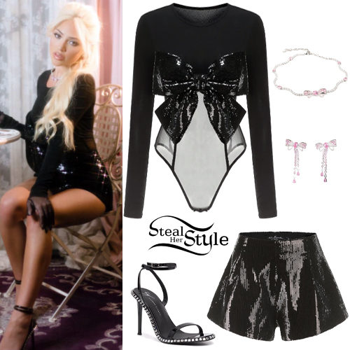 Black Sequin Bow Bodysuit and Shorts