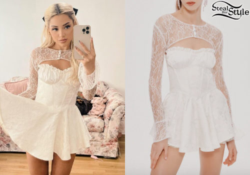 White Brocade Mini Dress and Lace Bolero