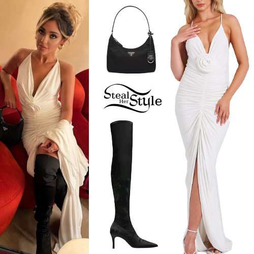 White Maxi Dress, Black Boots