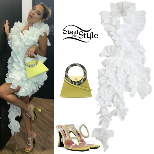 White Ruffle Dress, Yellow Sandals