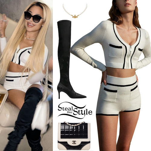 White Knit Crop Top and Shorts