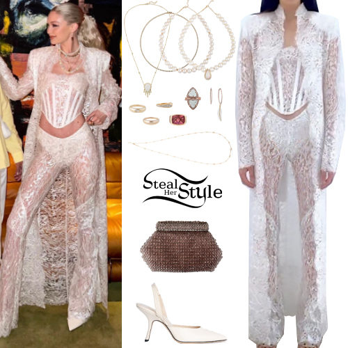 White Lace Outfit and Pumps