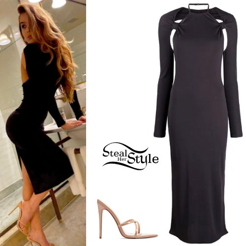 Black Midi Dress, Nude Sandals