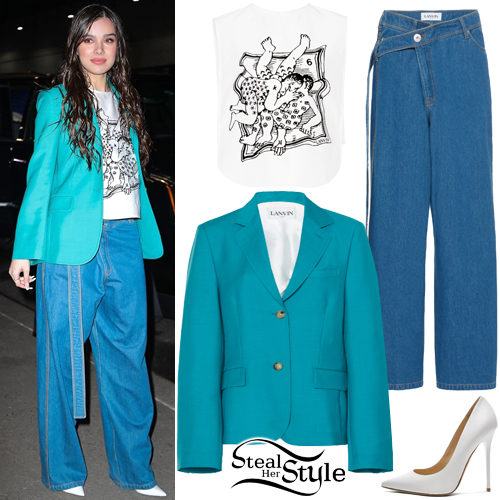Teal Blazer and Asymmetric Wide-Leg Jeans