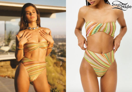 Striped Bandeau Bikini and High-Waisted Bottoms