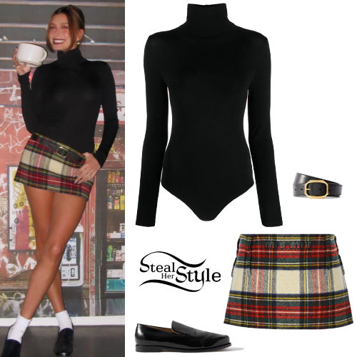 Black Bodysuit, Plaid Skirt