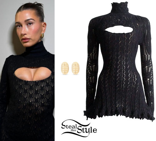 Black Knit Dress, Gold Earrings