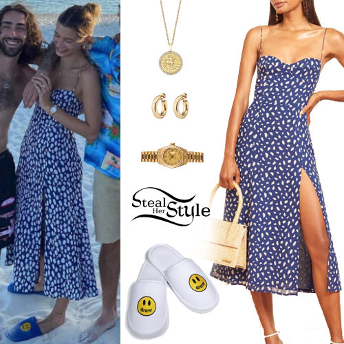 Blue Printed Dress and Slippers