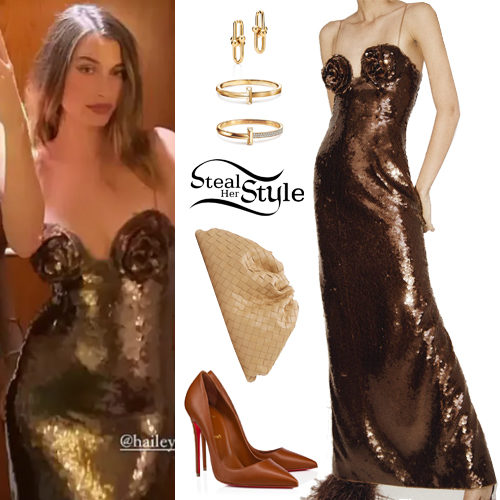 Brown Sequin Dress and Pumps