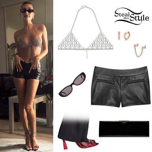 Crystal Bra, Leather Shorts