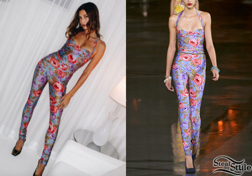 Floral Jumpsuit and Square-Toe Heels