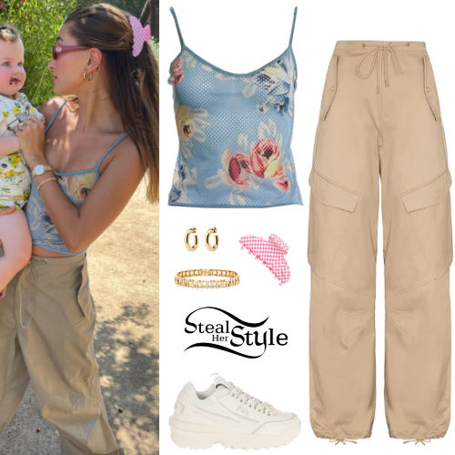 Floral Mesh Cami and Beige Cargo Pants
