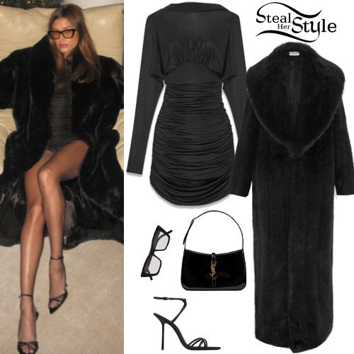 Faux-Fur Long Coat and Ruched Mini Dress