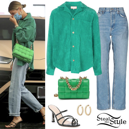 Green Shirt, Black Sandals