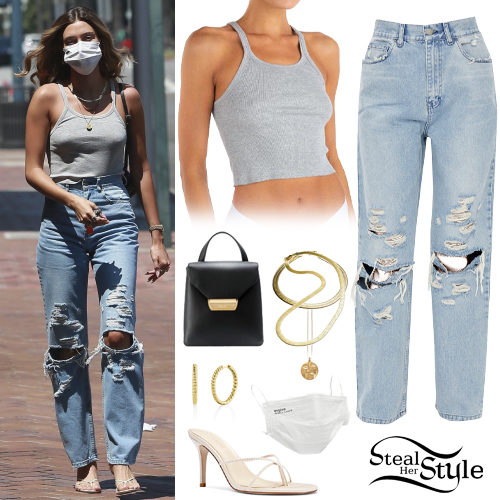 Grey Tank, Distressed Jeans