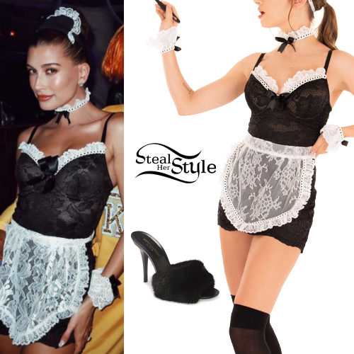 Lace Maid Costume and Saint Laurent Fur Mules