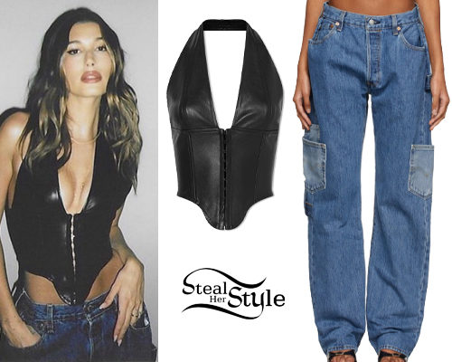 Leather Corset Top, Blue Jeans