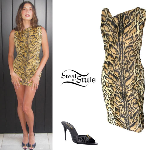 Leopard Faux Fur Mini Dress and Black Mules