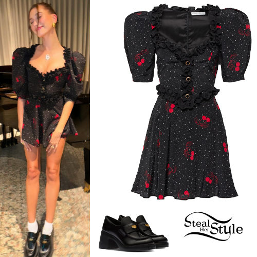 Ruffled Cherry Mini Dress and Heeled Loafers