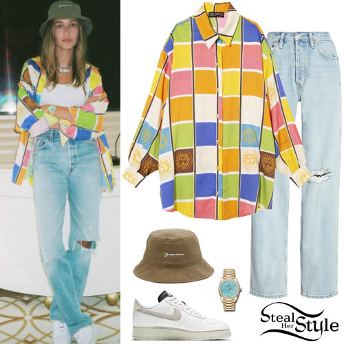 Square Print Shirt, Ripped Jeans